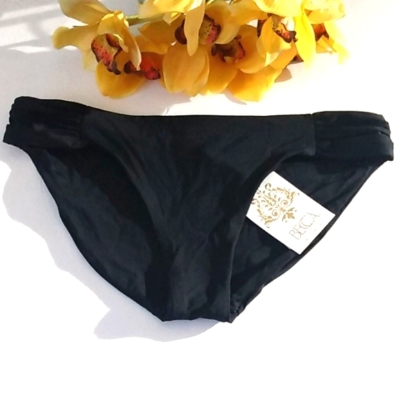REBECCA VIRTUE BLACK RUCHED HIPSTER BIKINI BOTTOMS NWT SIZE MEDIUM - Picture 5 of 12